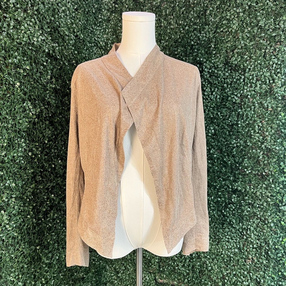 Tan vegan suede open front jacket